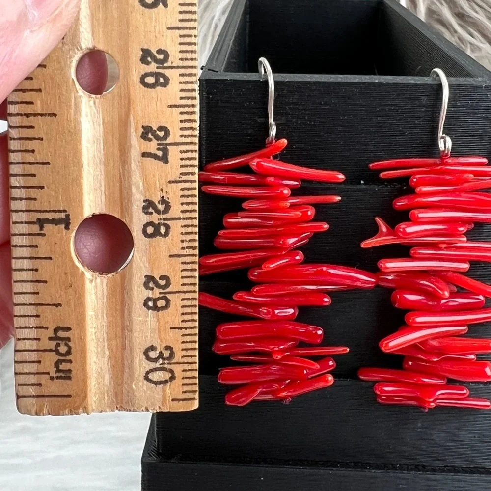 Vintage bohemian chic silvertone and red pierced earrings
